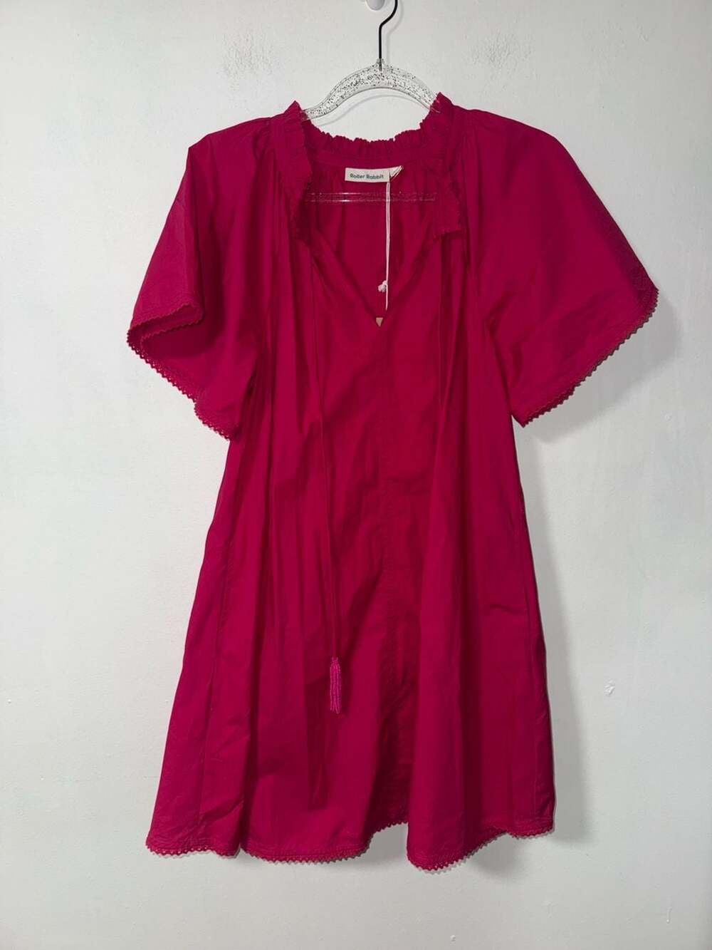 NWT Roller Rabbit Dress Size S Hot Pink Tassel V-Neck